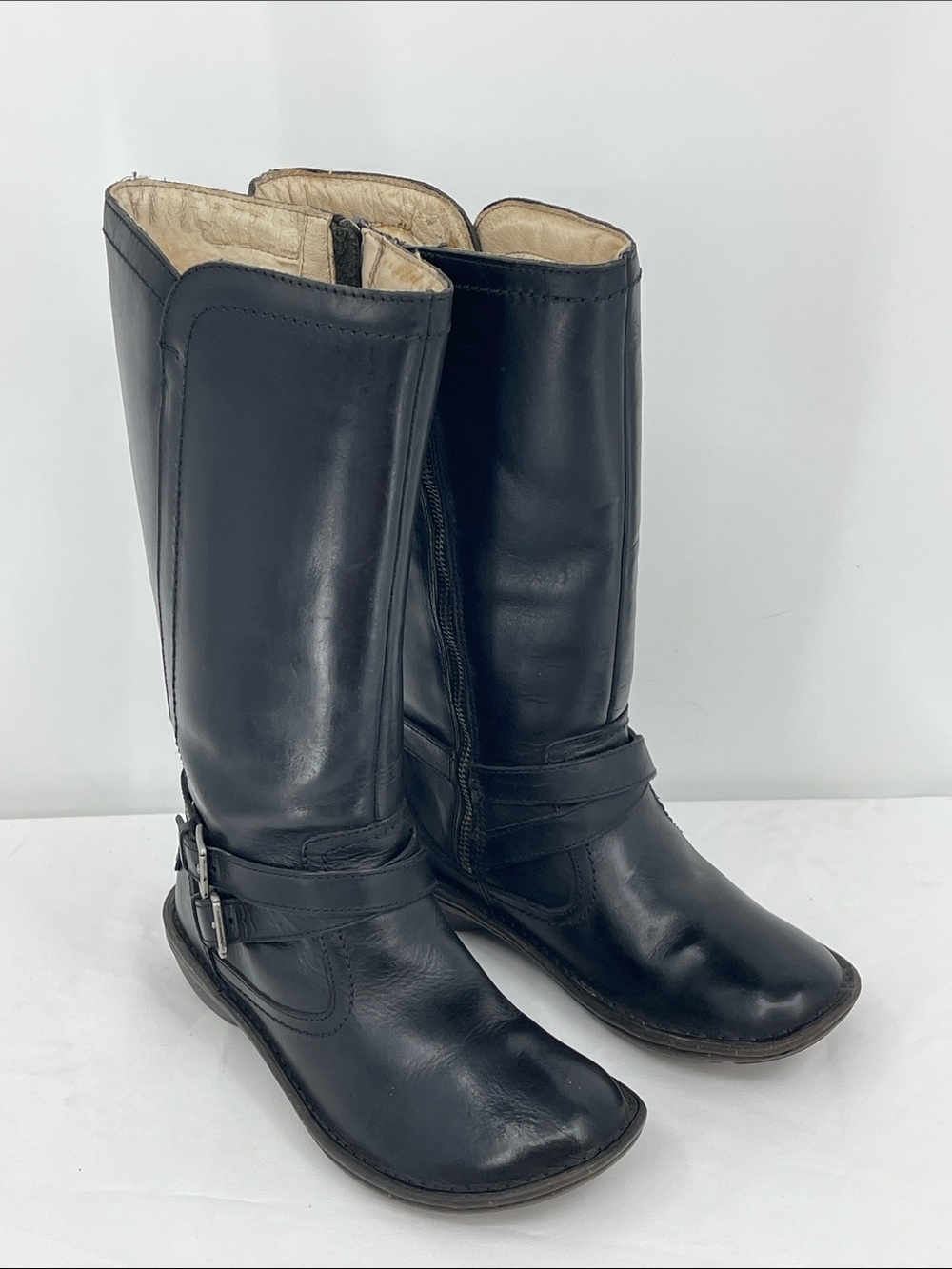 UGG Black Leather Mid-Calf Buckle Boots SIZE 6